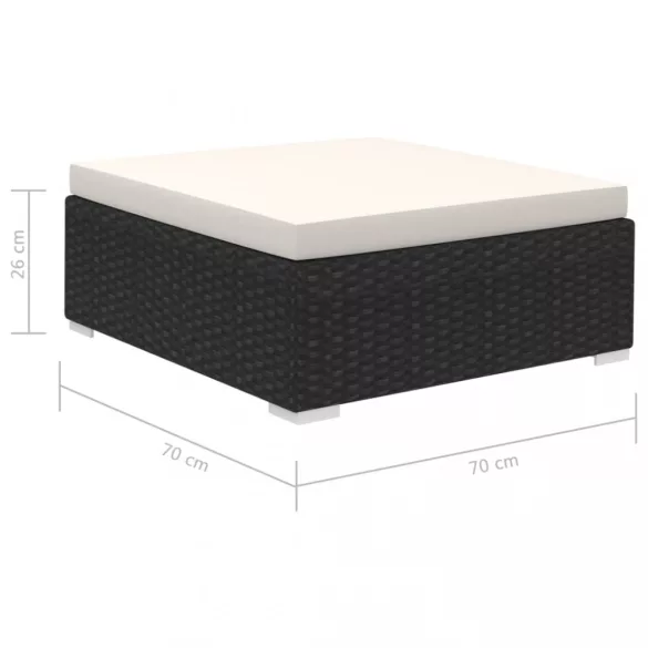 12-részes fekete polyrattan kerti bútorszett párnákkal