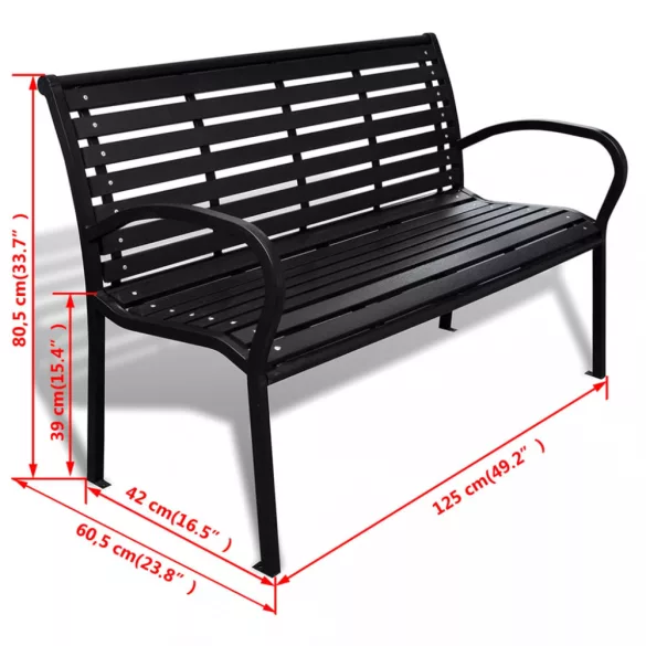 fekete acél és WPC kerti pad 125 cm