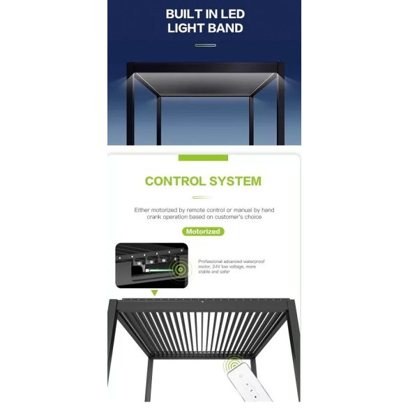 Motoros Bioklimatikus exkluzív kerti pergola / pavilon 3x4m antracit