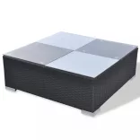 10-részes fekete polyrattan kerti bútorszett párnákkal