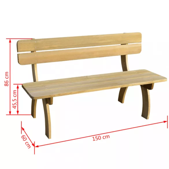 impregnált fenyőfa kerti pad 150 cm