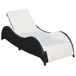 fekete polyrattan napozóágy párnával