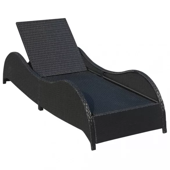 fekete polyrattan napozóágy párnával