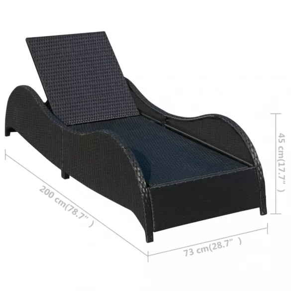 fekete polyrattan napozóágy párnával
