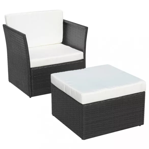 fekete kerti polyrattan szék zsámollyal