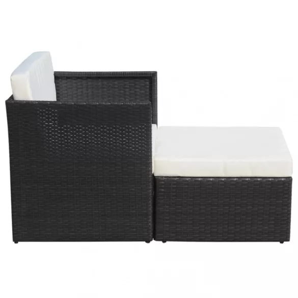 fekete kerti polyrattan szék zsámollyal
