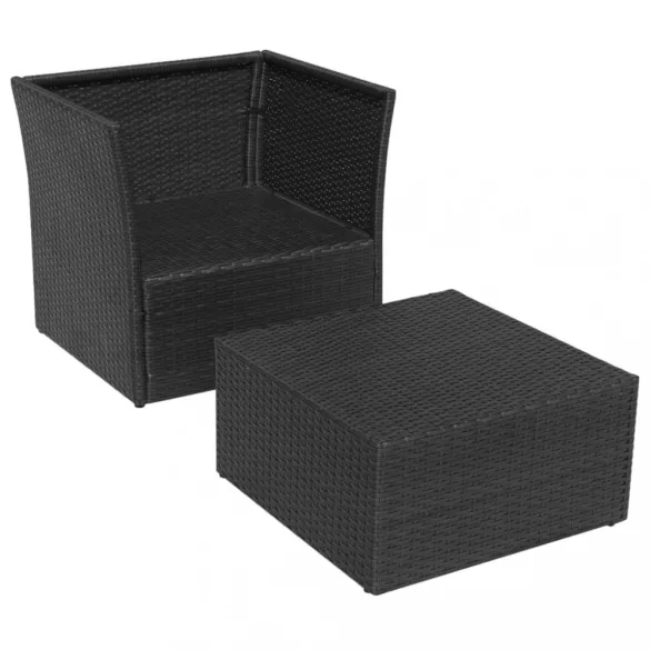 fekete kerti polyrattan szék zsámollyal