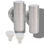 2db fel/lefelé világító rozsdamentes acél kültéri LED falilámpa