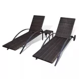 barna polyrattan napozóágyak asztallal