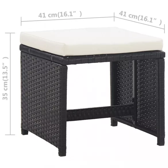 11-részes fekete polyrattan kültéri étkezőszett párnákkal
