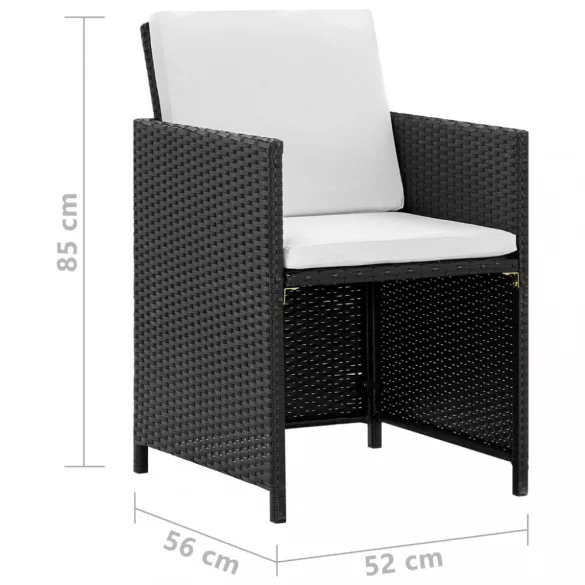 13-részes fekete polyrattan kültéri étkezőszett párnákkal