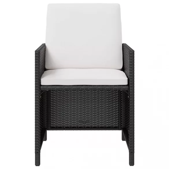 9 darabos fekete kültéri polyrattan és akácfa étkezőszett