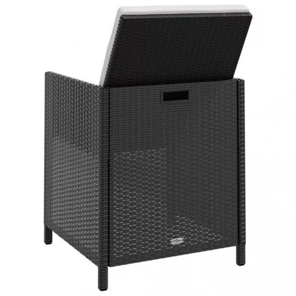 9 darabos fekete kültéri polyrattan és akácfa étkezőszett