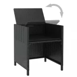 9 darabos fekete kültéri polyrattan és akácfa étkezőszett