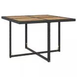 9 darabos fekete kültéri polyrattan és akácfa étkezőszett