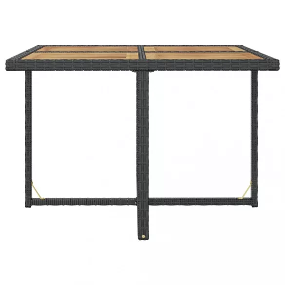 9 darabos fekete kültéri polyrattan és akácfa étkezőszett