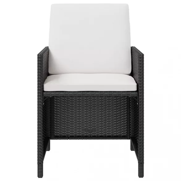 11 darabos fekete kültéri polyrattan és akácfa étkezőszett