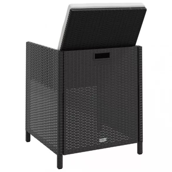 11 darabos fekete kültéri polyrattan és akácfa étkezőszett