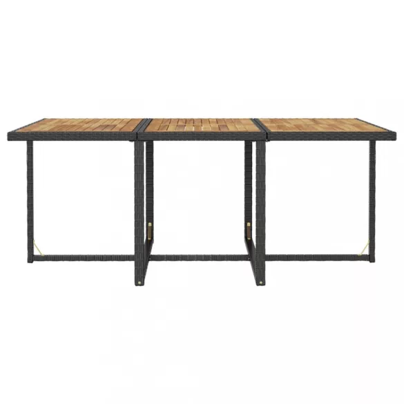 11 darabos fekete kültéri polyrattan és akácfa étkezőszett