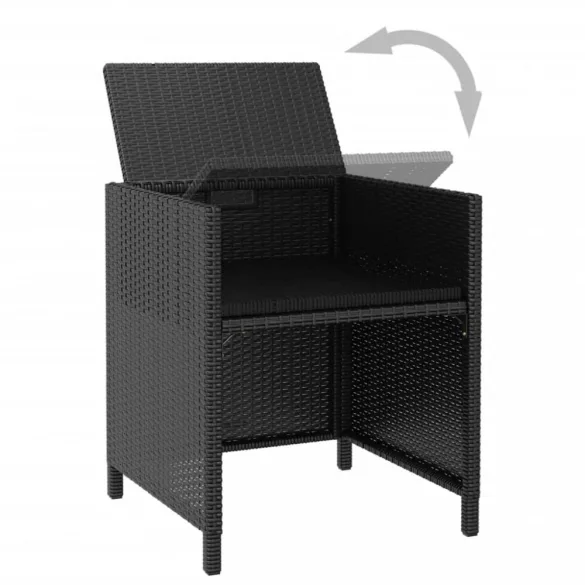 13 darabos fekete kültéri polyrattan és akácfa étkezőszett