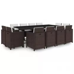   13-részes barna kültéri polyrattan étkezőszett párnákkal