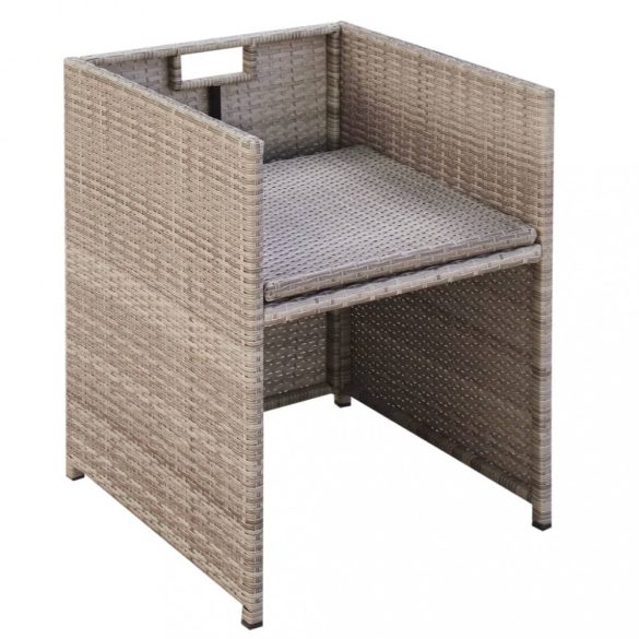 9-részes bézs polyrattan kültéri étkezőszett párnákkal