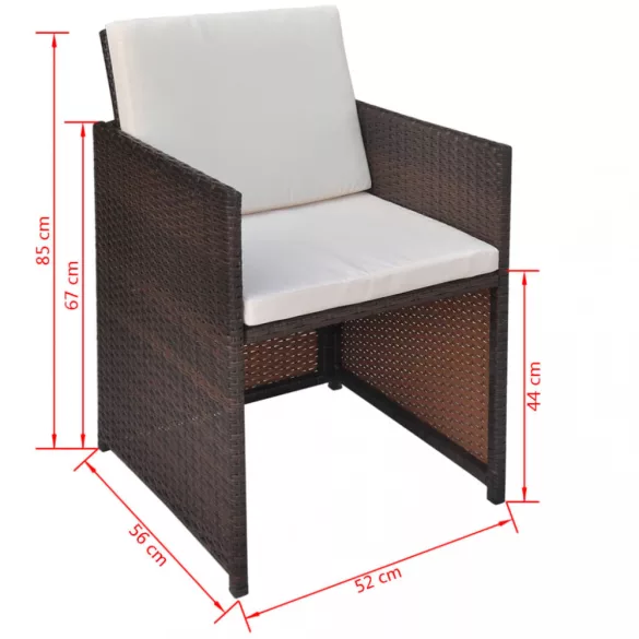 2 db barna polyrattan kerti szék hát- és ülőpárnával