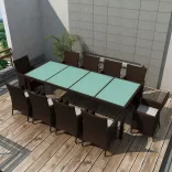 11-részes barna kültéri polyrattan étkezőszett párnákkal