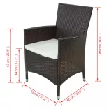 11-részes barna kültéri polyrattan étkezőszett párnákkal