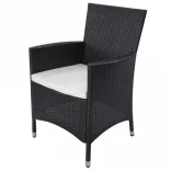11-részes fekete polyrattan kültéri étkezőszett párnákkal