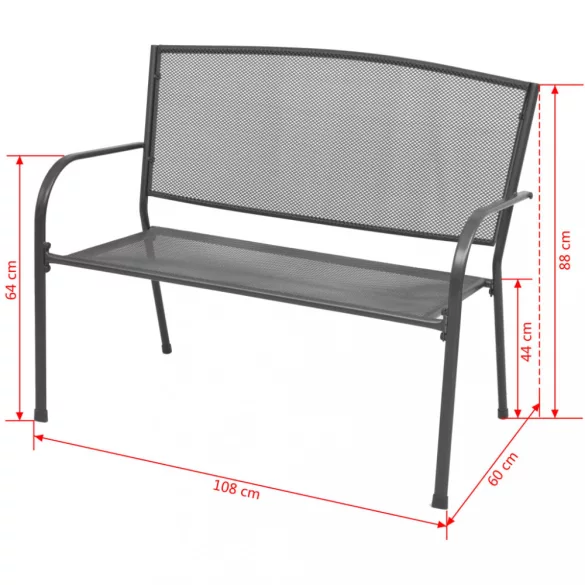antracitszürke rácsos acél kerti pad 108 cm