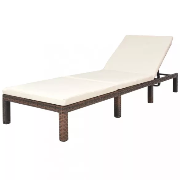 barna polyrattan napozóágy párnával