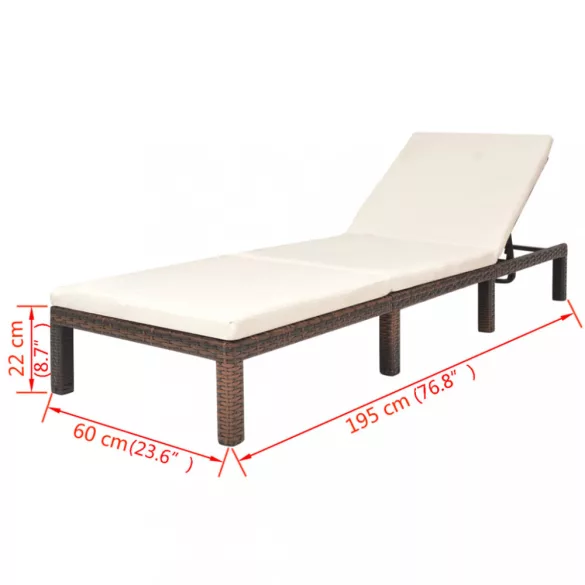 barna polyrattan napozóágy párnával