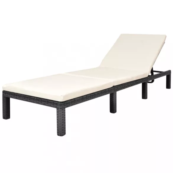 fekete polyrattan napozóágy párnával