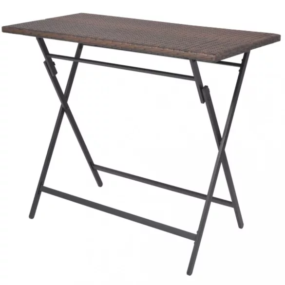 7-részes barna kerti polyrattan/acél összecsukható étkezőszett