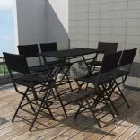 7-részes fekete kerti polyrattan/acél összecsukható étkezőszett