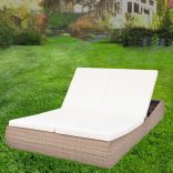 bézs polyrattan napozóágy