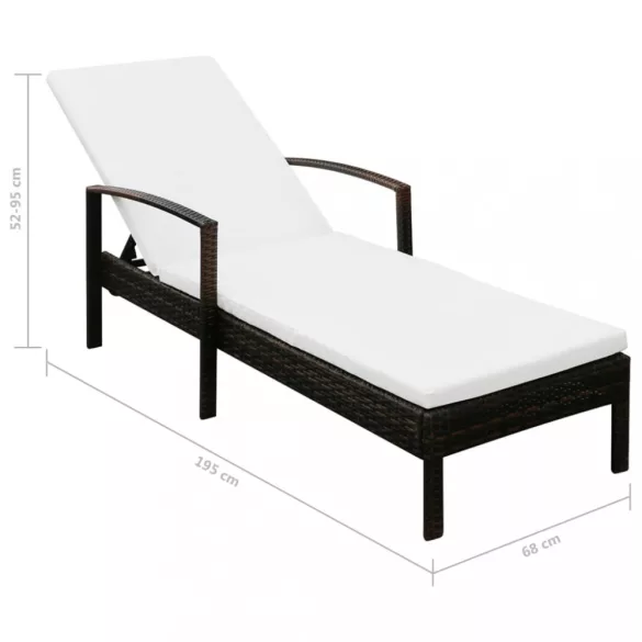 barna polyrattan napozóágy párnával