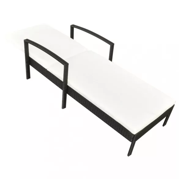 fekete polyrattan napozóágy párnával