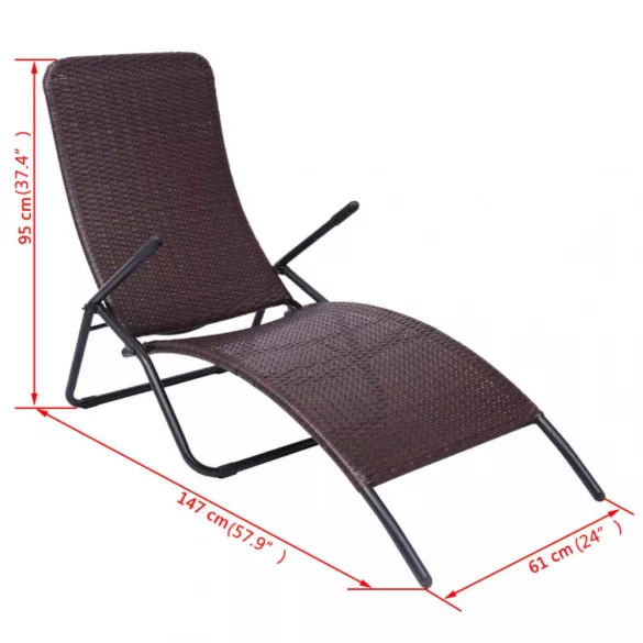 barna összecsukható polyrattan napozóágy