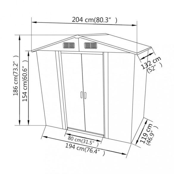 szürke fém kerti fészer 204 x 132 x 186 cm