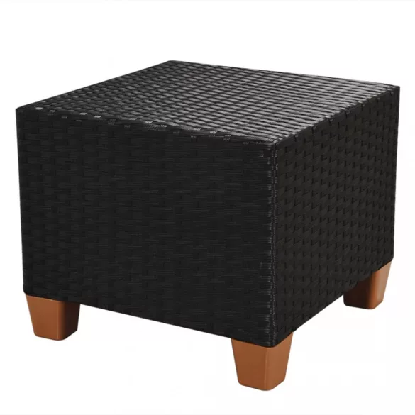 7-részes fekete polyrattan kerti bútorszett párnákkal