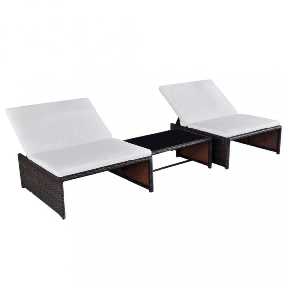 2 db barna polyrattan dönthető kerti szék asztallal