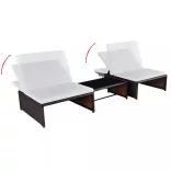 2 db barna polyrattan dönthető kerti szék asztallal