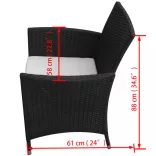 7-részes fekete polyrattan kültéri étkezőszett párnákkal