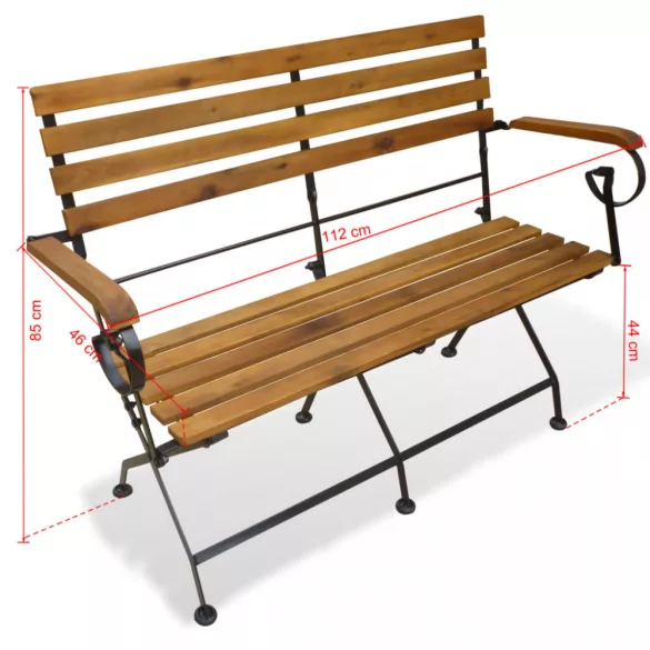 összecsukható tömör akácfa kerti pad 112 cm