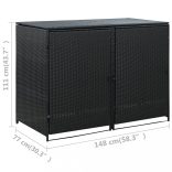 fekete rattan dupla tároló gurulós kukához 148 x 80 x 111 cm