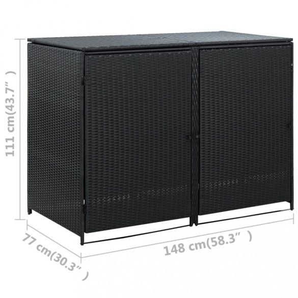 fekete rattan dupla tároló gurulós kukához 148 x 80 x 111 cm