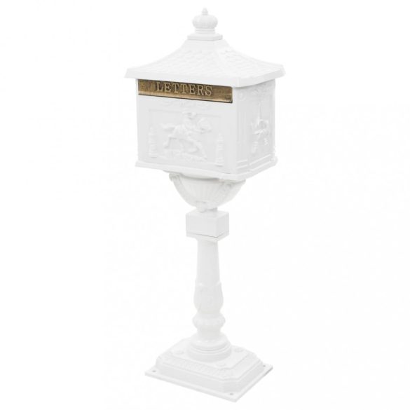 fehér, vintage stílusú, rozsdamentes alumínium álló postaláda