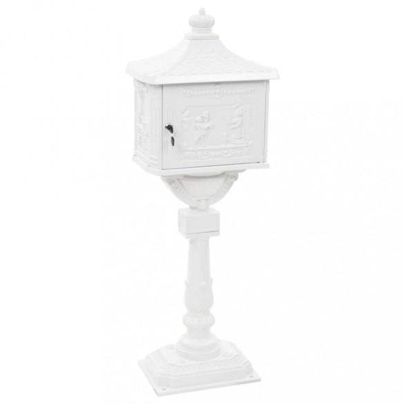 fehér, vintage stílusú, rozsdamentes alumínium álló postaláda